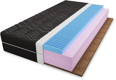 4ALL HOME Kaltschaum & Kokos Matratze M4 H3/H4 – beidseitig nutzbar – Massageschaum & Kokosmatte – 15 cm hoch – Hypoallergen – Abnehmbarer Bezug – Rollmatratze (Bezug: Schwarz, 140x200cm)