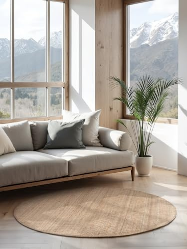 Hanse Home Jute Teppich Rund – Natur Wohnzimmerteppich aus 100% Jute - Handgewebt & Natürlich – Boho Naturfaser Juteteppich für Wohnzimmer, Schlafzimmer, Esszimmer – Natur Gold, Ø 200cm
