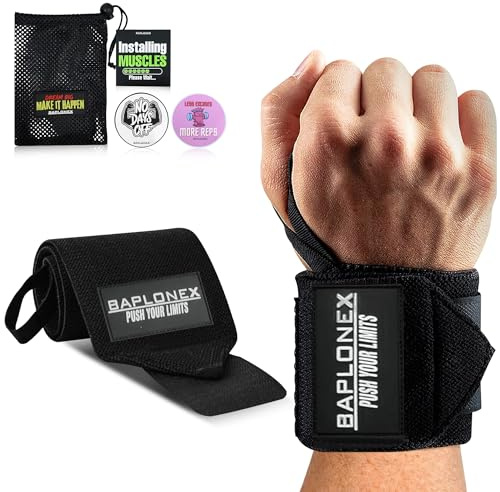 BAPLONEX ® Muñequeras Gimnasio y Cross Training Unisex + Bolsa de Transporte para Accesorios Gimnasio | Muñequeras Gym Deportivas para Usar con Pesas, Cross Training, Poleas, etc.