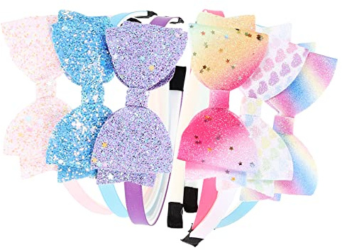 BESTYASH 6pezzi Fascette Per Capelli Fiocco Glitterato Fascette Per Bambine Fiocco Di Paillettes Per Ragazzo Ragazza Ragazza