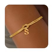 Aidenn Knoten Armband Damen Gold mit Buchstaben Wasserfester Armbänder Set 18k Vergoldet Charm Armkette Verstellbare Stapelbare Goldene Armbander Bracelet Geschenk für Frauen Schmuck