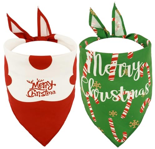 Kuoser 2 Stück Weihnachts-Hundehalstücher Santa Hunde Bandana-Festliches Halstuch für Hunde & Katzen, Waschbare Halstücher für Hunde Weihnachts-Kostümzubehör & Geschenk, Rot & Grün