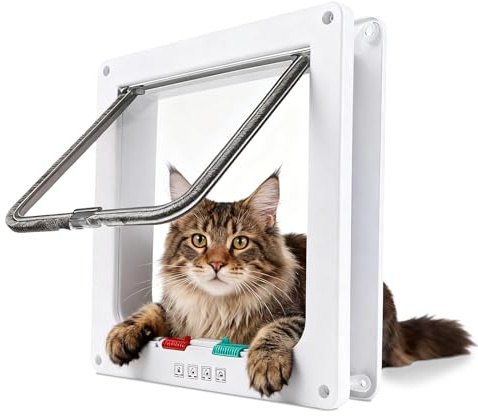 Nukoqcd Large Cat Flap 28cm x 25cm - Heavy Duty Weatherproof Pet Door with 4-Way Lock - Easy Fit for Door, Wall or Fence (White,XL)