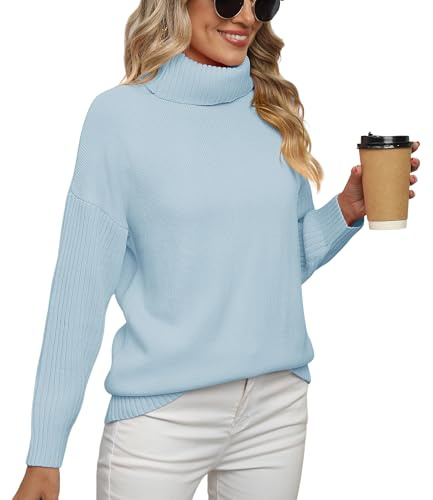 Anelune Polo Neck Jumper Women, Oversized Roll Neck Sweater | Winter, Batwing Long Sleeve, Turtleneck Jumpers, Casual Loose Knitted Pullover