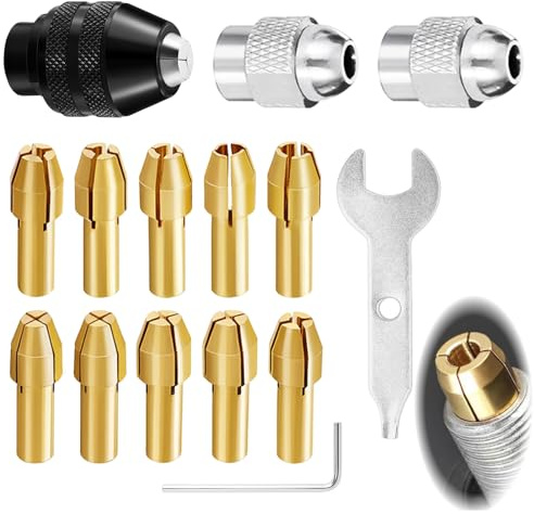 15 Piezas Portabrocas Compatible con Dremel, Accesorios para Herramienta Rotativa, Mandril de Cambio Rápido y Pinzas de Latón, Compatible con 4485/4486, Juego Multifunción