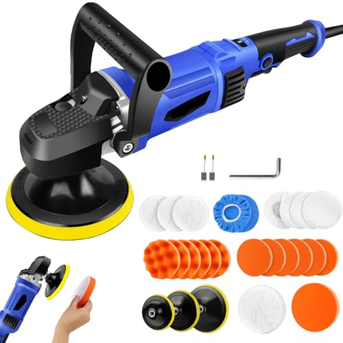 Car Polishers and Buffers, Car Buffer Polisher Machine 1400W Cars Polisher Buffer Kit with Handle, 6 Variable Speed, 800-3500 RPM Sander Rotary Polishing Machine Dual Action Polisher for Auto, Blue