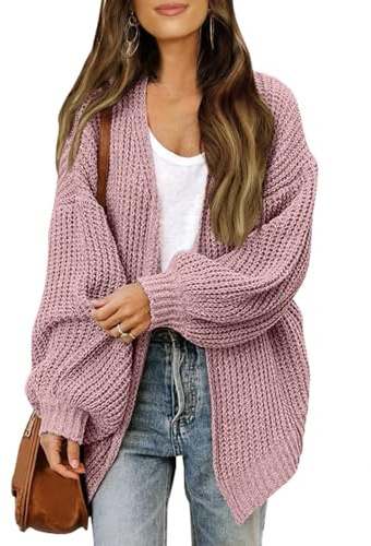 frolicddlook Strickjacke Damen Cardigan Langarm Strickjacken für Damen Übergangsjacke mit Schalkragen Strickmantel Lang Grobstrickjacke Elegant Casual Gestrickt Pullover Sweater Pink 1 L
