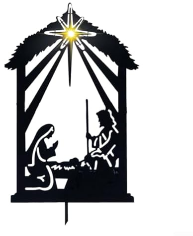 Nativity Shadow Stakes for Yard Sign Outdoor Iron Silhouette Seasonal Decoration for Garden and Lawn Display (B)