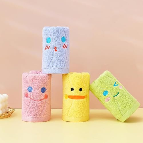 DHSUN Manoplas de baño para niños, toallas pequeñas, juego de 4 unidades, 4 colores, 50 x 25 cm, algodón puro bordado, muy suave, para deportes, camping, familia