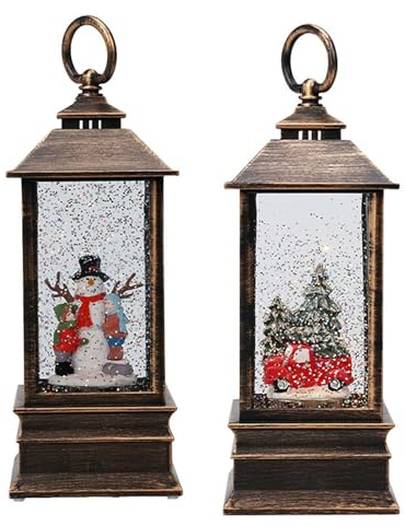 WELL HOME MOBILIARIO & DECORACIÓN Farol Decorativo Navideño con Agua y Purpurina con Luces LED 9x9x22,5cm
