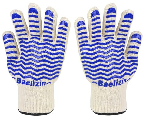 Baelizin BBQ Grill Gloves, Extreme Heat Resistant Oven Gloves, Silicone Non-Slip Oven Mitts with Fingers, for Barbecue,Grilling, Cooking, Baking-1 Pair(Blue)