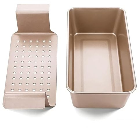 Generisch Stampo per pane 2 in 1 con griglia di scarico, rettangolare, può essere utilizzato per cuocere torte di carne, pane (oro)