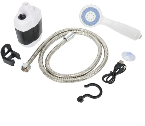 Jonikuper Portable Rechargeable Camping Shower with 2200mAh Battery, 2L/min Flow Rate and 1.5m Hose for Outdoor Use, Beach Swimming and Pet Bathing