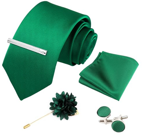 Xynovate Einfarbige Krawatte, Herren krawatte, Herrenfliege und Einstecktuch mit Manschettenknöpfen Set, Klassische Formelle Elegante Krawatte für Business, Hochzeit, Feier, Weihnachten