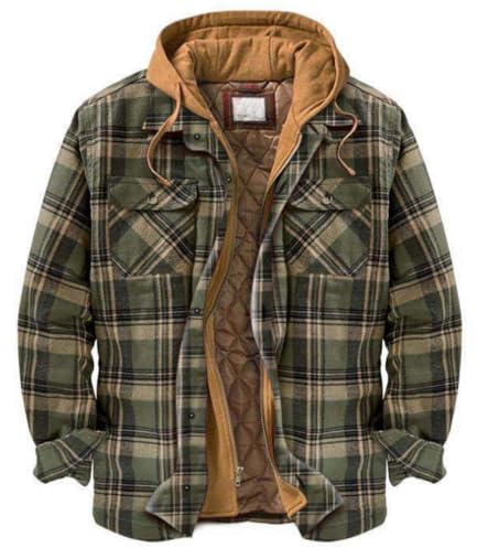 VDDTAGAM Veste chemise à capuche doublée Sherpa avec fermeture éclair intégrale pour homme (Light Green,4XL) VDD419