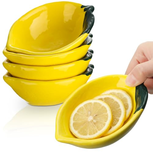 Willinglong 6 Pcs Ceramic Lemon Serving Bowls, Small Dipping Bowls, Microwave Dishwasher Safe, Stackable Dessert for Snack Ice Cream Pudding Lemon Party Decorations