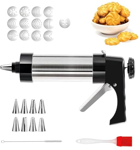 Taiyyi Presse à pâtisserie en acier inoxydable avec 13 modèles et 8 douilles pour la fabrication de gâteaux décoratifs et de biscuits faits maison