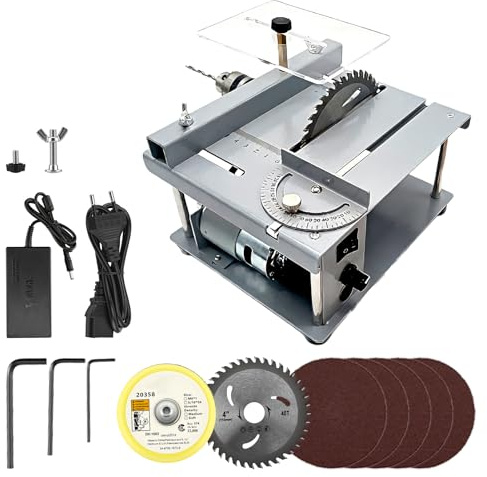 Mini Table Saw, 150W Portable Table Saw with 3 Blades, Small Table Saw for Hobby Craft and DIY, 4500rpm, 15mm Cutting Depth, Mini Multi-Functional Table Saw for Wood, Metal, Tile