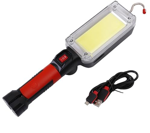 Luz LED de trabajo portátil – Carcasa de aluminio | Lámpara LED COB recargable de tamaño mediano con gancho magnético y brillo ajustable para garaje, taller, camping, viajes,