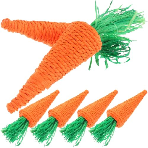 RUNROTOO 6pcs Hand-Woven Radish Chew for Small Pets, Rabbit Molar Made of Paper Rope, Easter Decor and Hamster Chewing Supplies, Extra Large Carrot Shape for Bunny and Rodents