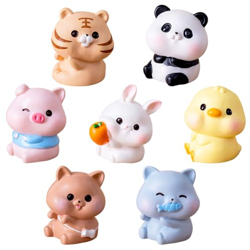 Animal Figures,7 Pieces Animal Cake Topper, cat Figure Ornaments, duck Figures Set, tiger Cake Topper Ornaments for Birthday Gifts Cake Decor Table Decoration