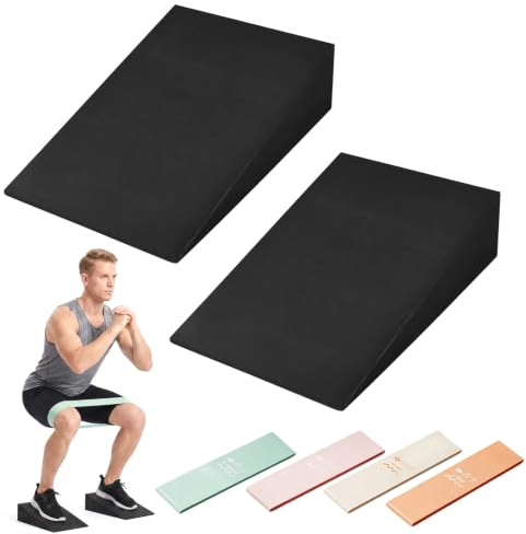 RANJIMA Cuña para pantorrillas, 2 unidades, para sentadillas, cuñas, yoga, con 4 bandas de fitness, sentadillas, cuña, cuña, cuña, cuña para sentadillas, peso muerto, estiramiento de pantorrillas