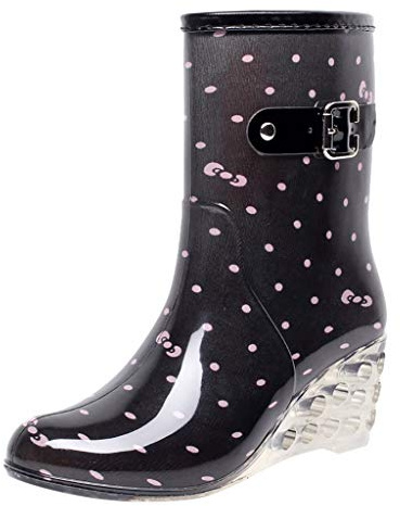 Generisch Women's Wellington Boots, High Heel, Women's Half Height Pattern with Wedge Heel, Half Boots, Rain Boots, Wading Boots, Women's Boots with Zip, Rain Boots, Fishing Boots, Garden Shoes, pink
