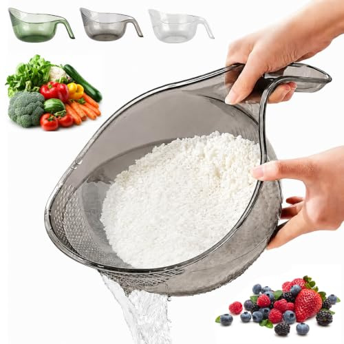 Multipurpose Rice Washing Bowl Strainer with Handle, 2026 New Multifunctional Rice Strainer with Handle, Multifunctional Kitchen Strainer for Washing Rice, Pasta, Vegetables, Fruits，Gray