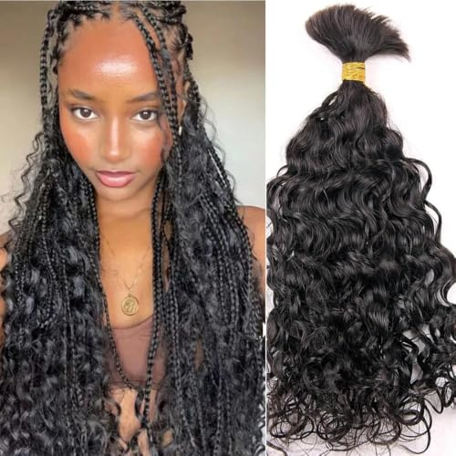Cheveux lâches ondulés en vrac cheveux humains humides et ondulés en vrac for tresser des Extensions de tresses sans trame 100g par paquet couleur naturelle(2 Bundles 200g,20 Inch)