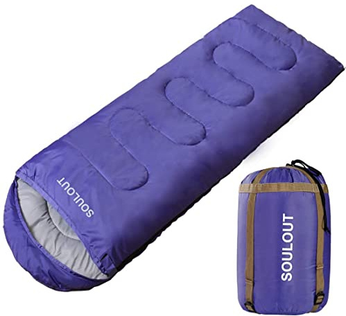SOULOUT 4 Jahreszeiten Schlafsack, Warm & Kalt, Tragbar, Wasserdicht, Lila, Reißverschluss rechts, 2 Personen, Erwachsene, Unisex