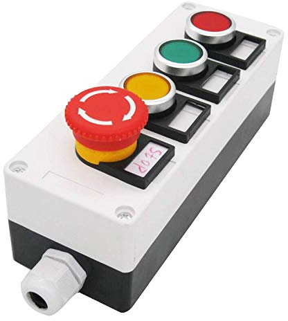 Taiss/Red Yellow Green Momentary Switch + Red Mushroom Emergency Stop 1NC 1NO Latching Push Button Station Switch Pushbutton Switches 440V 10A hz-11SRYG