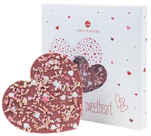 CHOCOLISSIMO - Liebes Geschenk aus Schokolade - Schoko Herz mit Rhabarber, aus Ruby Schokolade - Jahrestag, Geburtstag, Geschenke für Frauen, Mama, Freundin, Frauentag, Ostern, Valentinstag, liebe