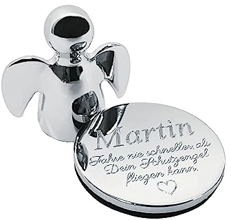 Diamandi Schutzengel mit persönlicher Gravur - Glücksbringer mit Name & Spruch personalisiert in Silber oder Gold - Magnetischer Auto Parkschein-Halter als praktisches Geschenk