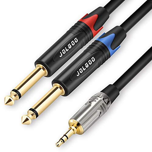 JOLGOO Cavo breakout stereo da TRS da 3,5 mm a doppio TS da 1/4, cavo per microfono patch splitter a Y da stereo TRS da 1/8 a doppio connettore mono TS da 6,35 mm, 2 metri