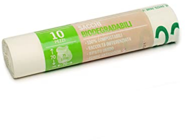 GALLO, Bio, 75L Large Sacchi Biodegradabili e Compostabili, Rotolo Contiene 10 Pezzi, Bianco, 70x70 cm, 75 l
