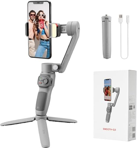 ZHIYUN Smooth Q3 [Ufficiale] Stabilizzatore Smartphone a 3 assi, Telefono Gimbal per iPhone e Android con Treppiede, Luce Integrata e Zoom, per Vlog, Video Youtube e TikTok
