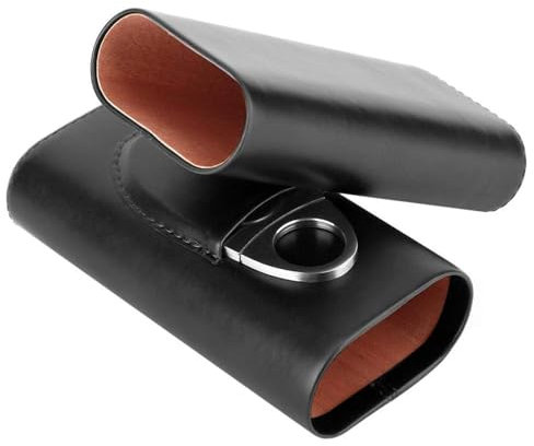 Portasigari da viaggio a 3 dita, Humidor Sigari in Pelle, Portasigari Portatile Rivestito In Legno Con Set di Taglierine, elegante scatola per sigari, per padre e famiglia(Nero)