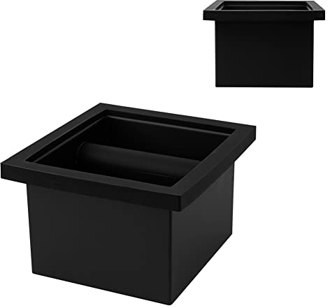 watchget Espresso Knock Box - Built-in Stainless Steel and Silicone Coffee Knock Box Chute, Detachable Rubber Rod, Square Bottomless Waste Bin for Coffee Grounds