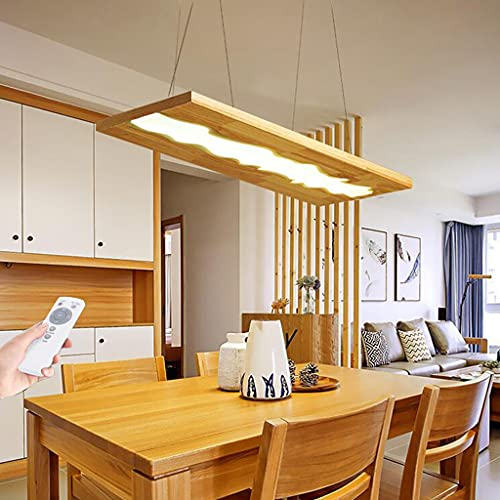 Hängeleuchte LED Esstisch Pendelleuchte Holz rustikal Hängelampe Dimmbarer Fernbedienung Höhenverstellbar Eiche Kronleuchter Esszimmerlampe Wohnzimmer Arbeitszimmer Innenleuchte Deckenleuchte