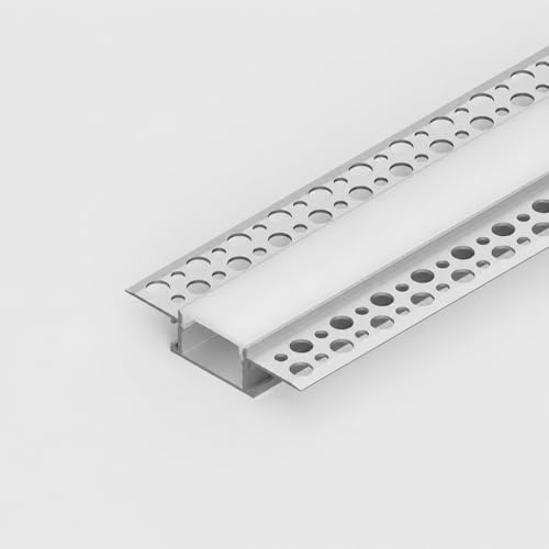 LEDBRITE LED Plaster in Aluminium Profile 2M / 6.6FT Chrome Aluminium Extrusion with Channel, Diffuser, End Caps and Mounting Clips for LED Strip ALP6114-Chrome (Pack of 4)