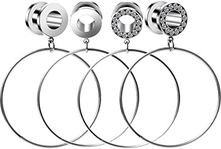 Bishilin Ohrringe Tunnel Damen 4-12MM, Ohr Plugs Set Creolen Anhänger Hoop mit Zirkonia Tunnel Piercing Ohr Expander Edelstahl