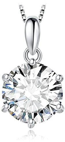 JewelryPalace Collar Plata Mujer con 3ct Moissanita Corte Redondo, Solitario Colgante Clásico con Diamante Simulado, Collar Niña en Cadena 45cm con Piedra Preciosa Brillante, Conjunto Joyas para Novia