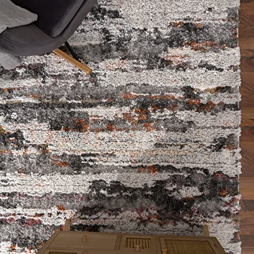 Paco Home Hochflor Teppich Wohnzimmer Schlafzimmer Shaggy Vintage Design Abstraktes Muster Moderne Deko 3D Effekt, Grösse:120x160 cm, Farbe:Bunt
