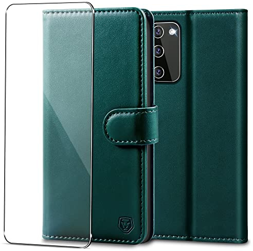Kuafcase Handyhülle für Samsung Galaxy S20 FE mit Panzer Glas | Premium PU Leder Hülle, Kartenfächern, Standfunktion, Klapp-Geldbörse, RFID Schutzhülle, Stoßfest, Grün