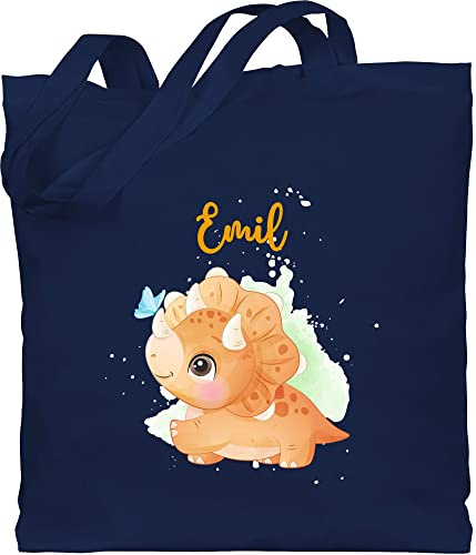 Baumwolltasche - Tiere - Saurier mit Name personalisiert I Geschenk Dinosaurier I Urzeittier I Dinos I Dino - Unisize - Navy Blau - personalisierte kinder tasche stoffbeutel kindergarten tier