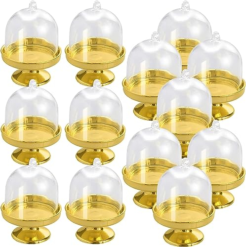 LATRAT 12 mini soportes para tartas con campana de cristal, placa para tartas con campana, campana de queso, bandeja para magdalenas, decoración de boda, mesa de cumpleaños, baby shower, decoración