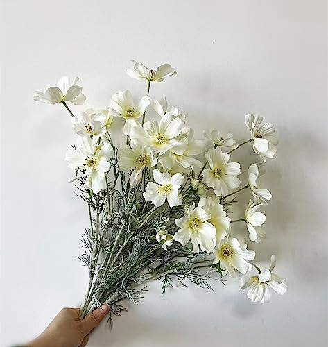 yazilan 6 Stück langstielige Kosmos, künstliche Wildblumen, Gerberas, künstliche Blumensträuße für Zuhause, Partys, Küchen, Gärten, Hochzeitsdekorationen, realistische Kunststoff-Seidenblumen, weiß (6