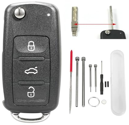 Für Volkswagen Schlüsselanhänger Gehäuse mit Stahl Pin Removal Tool Nadelfeile Für VW Jetta Golf Skoda Transporter Seat Octavia Polo B5 Leon Tiguan Touran Sharan MK6 Scirocco Jetta Passat Bettle (D)