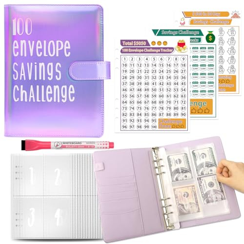 elephtree 100 Envelopes Challenge Binder Money Savings Challenges Book to Save $5,050 and $500 and $10,000, A5 Money Saving Planner Budget Binder with Cash Envelopes