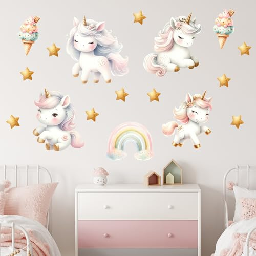 GRAZDesign Wandtattoo Einhorn Set Kinderzimmer Mädchen, Wandsticker XXL - 100x57cm